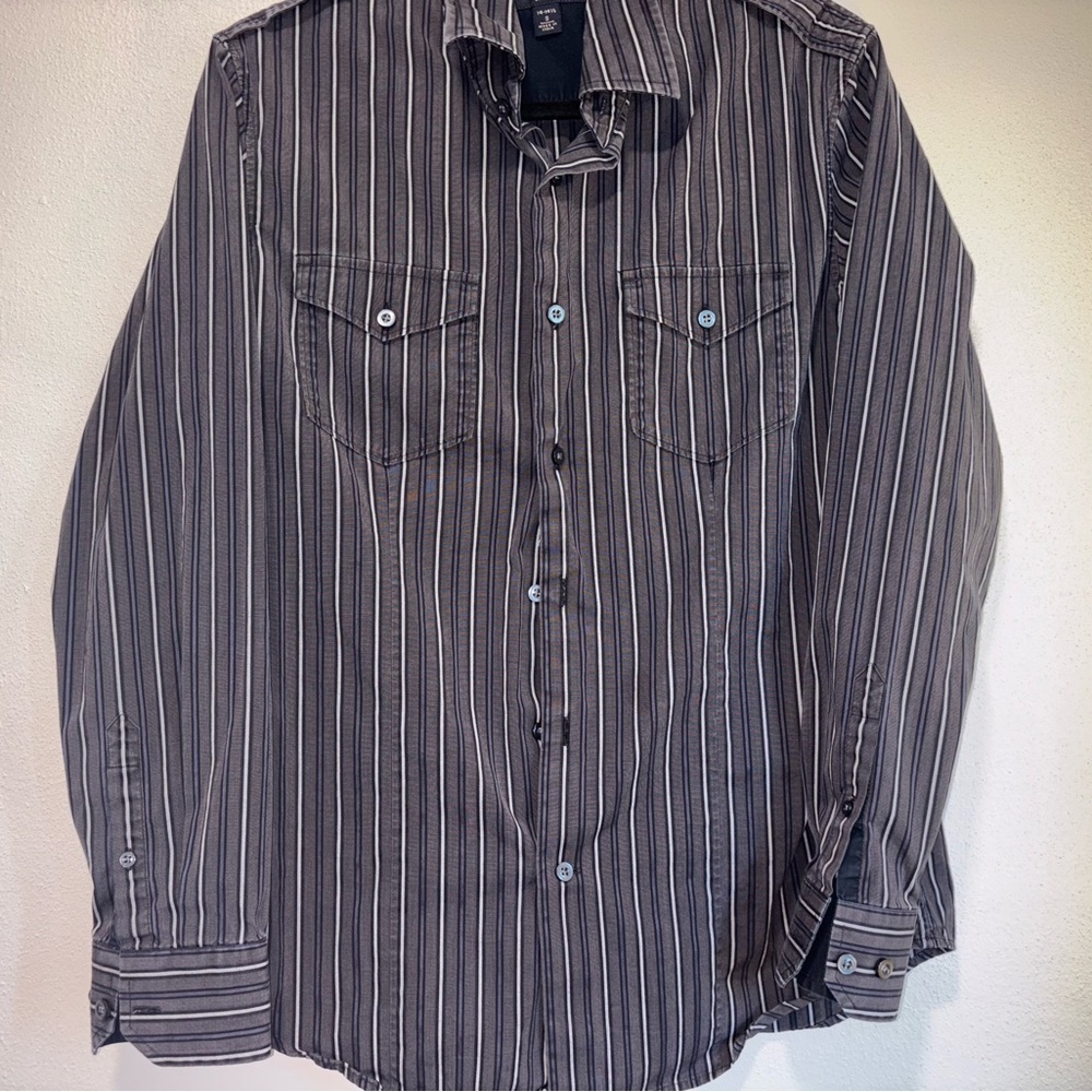 Men’s Banana Republic Gray button down  Striped Slim Fit Shirt size small